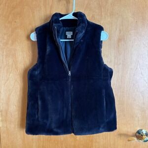 J.Crew‎ Faux Fur Vest Sleeveless Top Jacket Warm Layering Blue Size Small